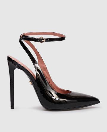 Черные кожаные лакированные слингбеки