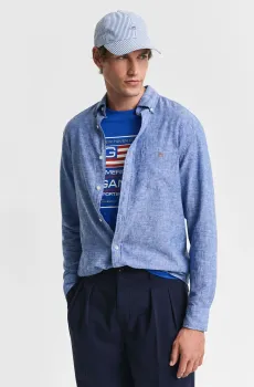 Мужская голубая льняная рубашка REG COTTON LINEN SHIRT Голубой S Gant 3250082