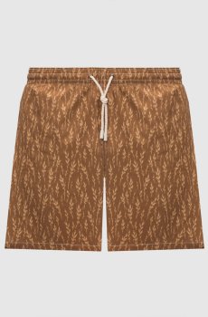Коричневые шорты для плавания в брендовый принт