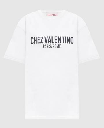 Белая футболка с принтом надписи CHEZ VALENTINO Белая футболка с принтом надписи CHEZ VALENTINO