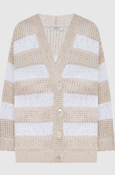 Бежевый кардиган в полоску