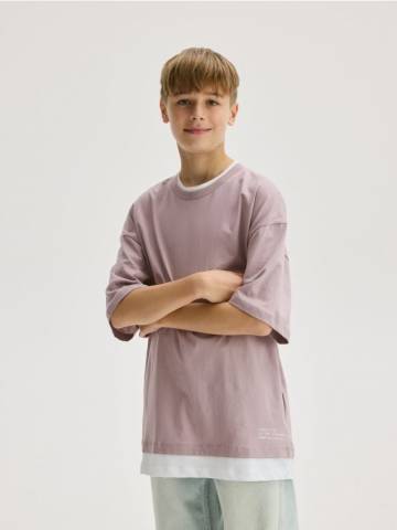 Reserved - Бавовняна футболка з принтом - лавандовий - 730GR-04X