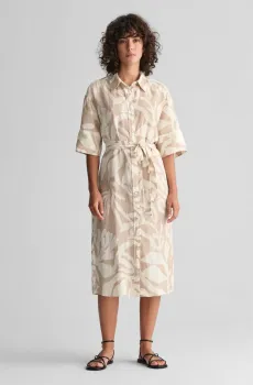Женское бежевое льняное платье с узором REL PALM PRINT LINEN Бежевый 34 Gant 4503317