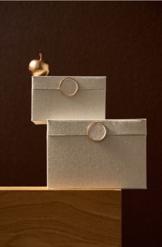 Коробка для зберігання з оздобленням під льон - бежевий