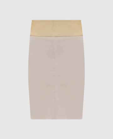 Бежевая юбка со вставкой из кожи Бежевая юбка со вставкой из кожи