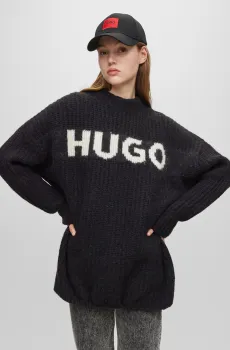 Женский черный шерстяной свитер Черный M HUGO 50500799;001