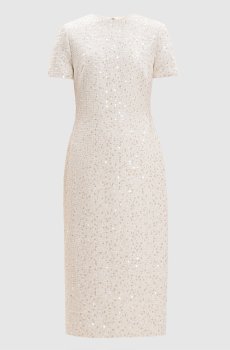 Твидовое платье-футляр цвета айвори в пайетке