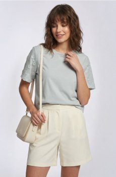 Бавовняна блузка з вишивкою - кремовий