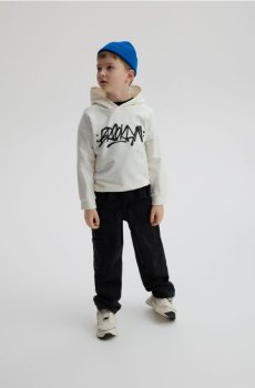 Reserved - Бавовняний світшот із принтом і лампасами - кремовий - 043IT-01X