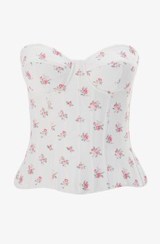 Молочний сатиновий корсет-бюстьє із квітковим принтом