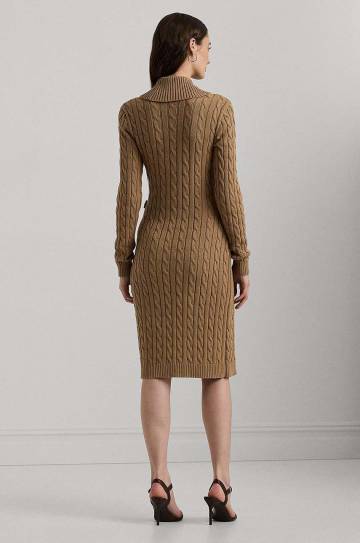 Хлопковое платье Lauren Ralph Lauren цвет бежевый midi облегающее 200808259 Хлопковое платье Lauren Ralph Lauren цвет бежевый midi облегающее 200808259