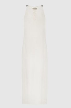 Бежевое платье миди из льна