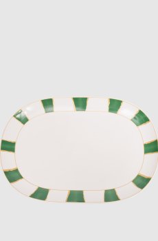 Белое фарфоровое овальное блюдо Striche Verdi e Oro