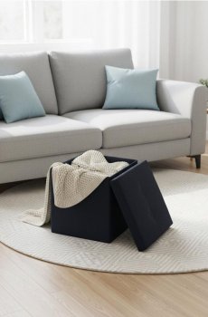 Пуф із функцією зберігання та бічною кишенею - чорний