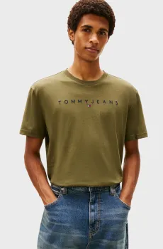 Мужская оливковая футболка REG LINEAR LOGO Оливковый M Tommy Jeans DM0DM20744