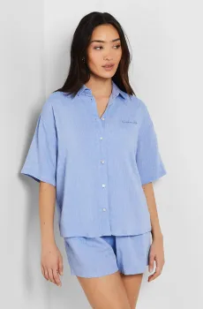 Женская голубая льняная рубашка BODES Голубой M Etam 6547093