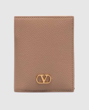 Бежевый кожаный портмоне с логотипом
