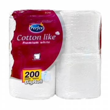 Туалетная бумага Boni Perfex Cotton Like Premium White, 3-слойная, белая, 200 отрывов, 4 рулона Туалетная бумага Boni Perfex Cotton Like Premium White, 3-слойная, белая, 200 отрывов, 4 рулона