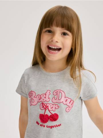 Reserved - Бавовняна футболка з написом - світло-сірий - 559FT-09M