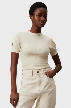 Женский бежевый топ MODAL RIB SLIT DETAIL Бежевый M Calvin Klein K20K207322