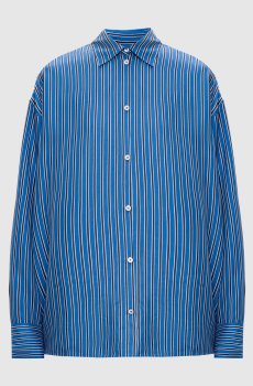 Синяя блуза из шелка в полоску