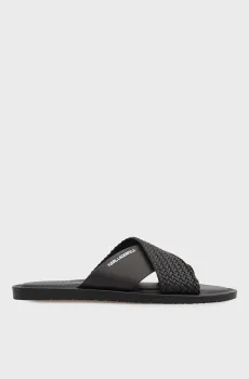 Мужские черные кожаные слайдеры Черный 45 Karl Lagerfeld 562470.855019;990