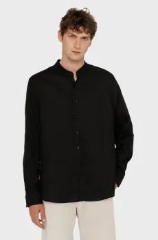 Мужская черная льняная рубашка Черный S PRPY PMSHRKALUA006
