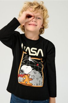 Бавовняна футболка з принтом NASA Peanuts - чорний