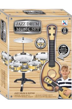 Детский игровой набор Shantou Jinxing Jazz Drum Music Set Барабанная установка и гитара, от 3 лет (333-018)