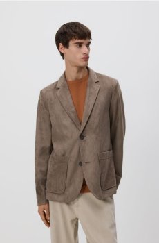 Reserved - Жакет regular fit з екошкіри (під замшу) - коричневувато-зелений - 447HZ-78X