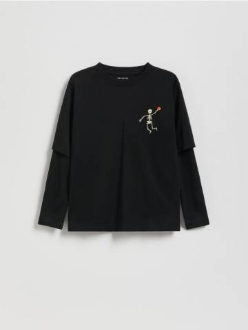 Reserved - Лонгслів зі світним принтом - чорний - 040FI-99X