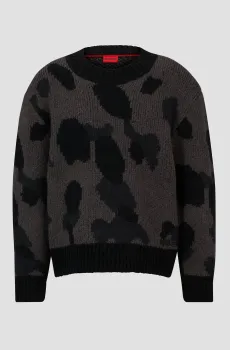 Мужской темно-серый шерстяной свитер с узором Серый S HUGO 50500002;028