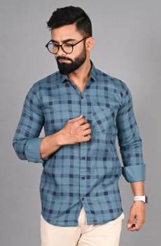 FUBAR Buffalo Checked Spread Collar Cotton Shirt
