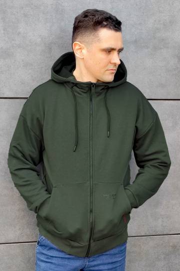 Мужское хлопковое худи на молнии цвета хаки SB-25283-khaki Мужское хлопковое худи на молнии цвета хаки SB-25283-khaki