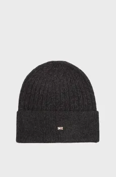 Женская черная шапка CABLE ENAMEL FLAG Черный ONESIZE Tommy Hilfiger AW0AW17776