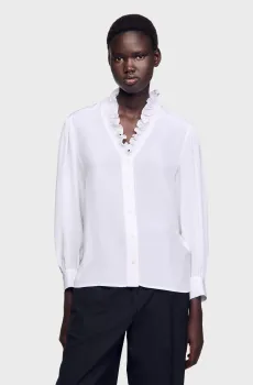 Женская белая шелковая блуза Белый L Sandro SFPCM01233_white