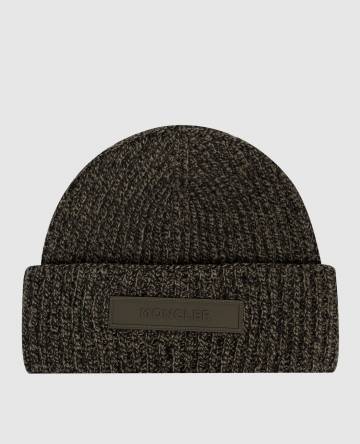 Зеленая меланжевая шапка из шерсти и кашемира с логотипом