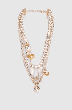 Золотистые многослойные бусы с кристаллами