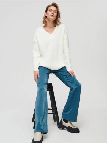 Штани high waist flare - синьо-зелений Штани high waist flare - синьо-зелений