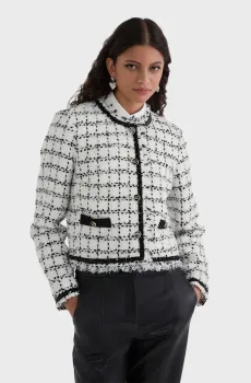 Женский белый твидовый жакет в клетку Белый 40 Karl Lagerfeld A3W14038