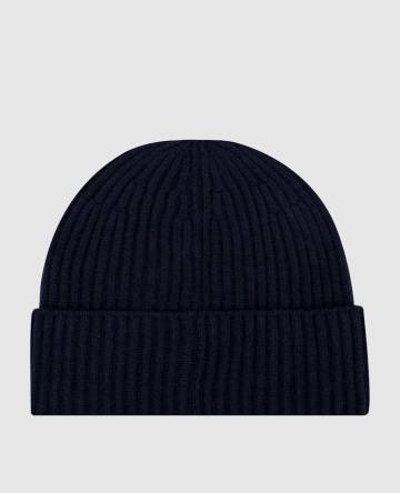 Синяя шапка из кашемира в рубчик