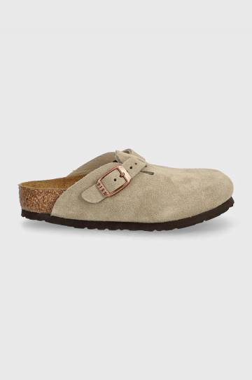 Детские замшевые шлепанцы Birkenstock Boston цвет бежевый 1027875 Детские замшевые шлепанцы Birkenstock Boston цвет бежевый 1027875
