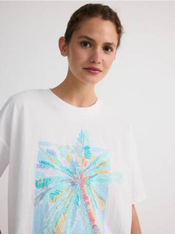 Reserved - Футболка оверсайз з принтом - кремовий - 2578T-01X