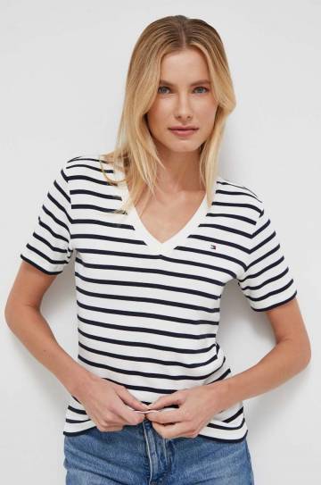 Хлопковая футболка Tommy Hilfiger женский цвет бежевый Хлопковая футболка Tommy Hilfiger женский цвет бежевый