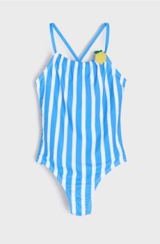 Суцільний купальник у смужку з мотивом лимонів - індиго