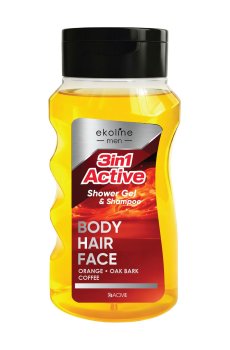 Мужской гель-шампунь для тела, волос и лица 3 в 1 EkoLine Men Active Shower Gel & Shampoo, 280 мл