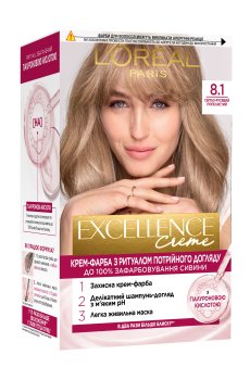 Крем-краска для волос LOreal Paris Excellence Creme с тройным уходом, 8.1 Светло-русый пепельный, 192 мл