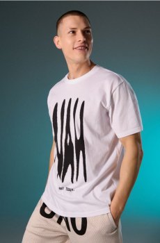 Бавовняна футболка з написом NAH - білий