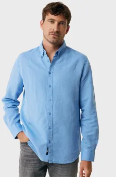 Мужская голубая льняная рубашка CALEB Basic linen shirt Голубой XXL Mexx MF007200151M