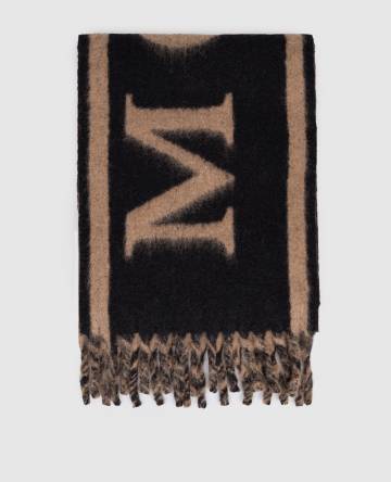 Черный шарф с шерстью с логотипом